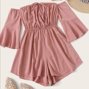 Tie front off the shoulder romper
